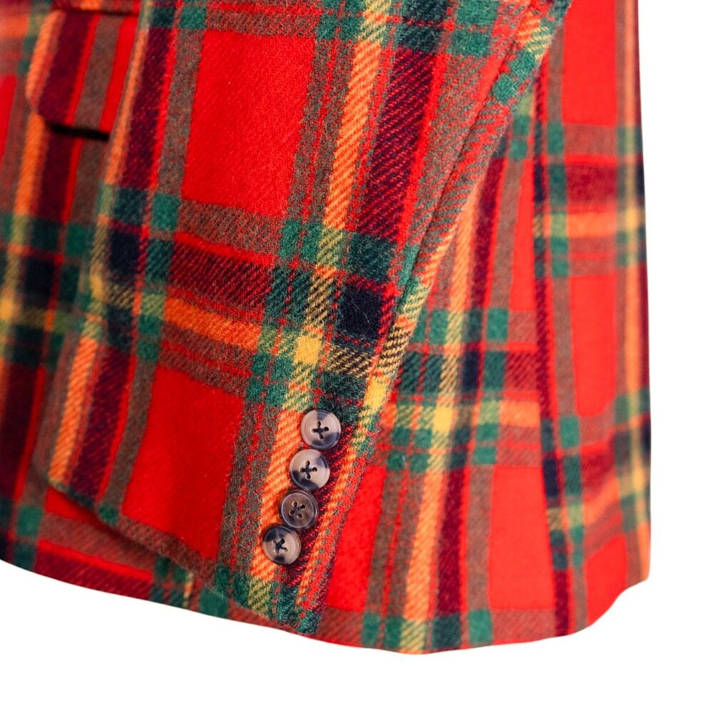 Mens Lambswool Blazer 44R Orange Green Tartan Plaid Sport Coat Jacket Preppy - Picture 10 of 10